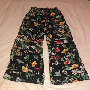 Black flower flare pants